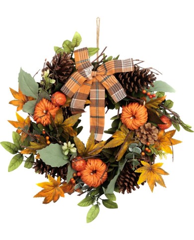 Veniec MagicHome Nature, jesenný, oranžový, s mašľou, 35 cm