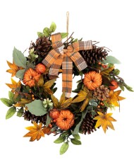 Veniec MagicHome Nature, jesenný, oranžový, s mašľou, 35 cm