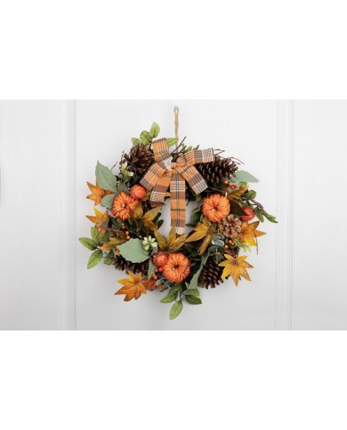 Veniec MagicHome Nature, jesenný, oranžový, s mašľou, 35 cm