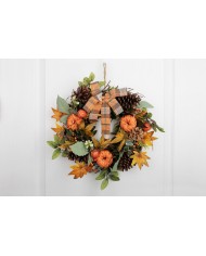 Veniec MagicHome Nature, jesenný, oranžový, s mašľou, 35 cm