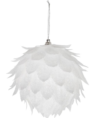Dekorácia MagicHome Vianoce, Guľa, biela, s glitrami, 10 cm