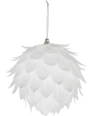 Dekorácia MagicHome Vianoce, Guľa, biela, s glitrami, 10 cm