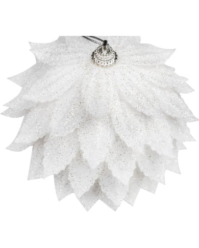 Dekorácia MagicHome Vianoce, Guľa, biela, s glitrami, 10 cm