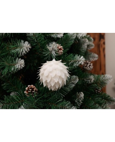 Dekorácia MagicHome Vianoce, Guľa, biela, s glitrami, 10 cm