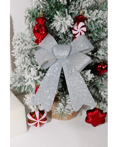 Dekorácia MagicHome Vianoce, mašľa, strieborná, 13x21 cm