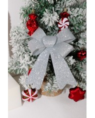 Dekorácia MagicHome Vianoce, mašľa, strieborná, 13x21 cm