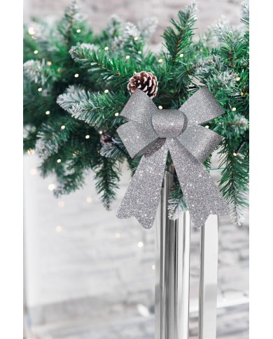 Dekorácia MagicHome Vianoce, mašľa, strieborná, 13x21 cm