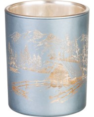 Svietnik MagicHome Vianoce, šedý, s krajinkou, 6x7 cm