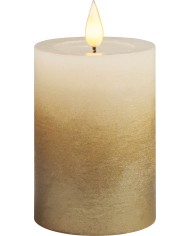 Sviečka MagicHome Vianoce, LED, 2xAAA, jednoduché svietenie, krémová/zlatá, metalický efekt, 7x10 cm