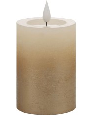 Sviečka MagicHome Vianoce, LED, 2xAAA, jednoduché svietenie, krémová/zlatá, metalický efekt, 7x10 cm