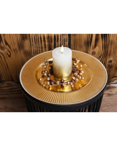 Sviečka MagicHome Vianoce, LED, 2xAAA, jednoduché svietenie, krémová/zlatá, metalický efekt, 7x10 cm