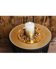 Sviečka MagicHome Vianoce, LED, 2xAAA, jednoduché svietenie, krémová/zlatá, metalický efekt, 7x10 cm