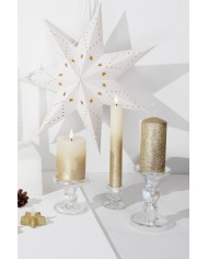 Sviečka MagicHome Vianoce, LED, 2xAAA, jednoduché svietenie, krémová/zlatá, metalický efekt, 7x10 cm