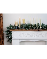 Sviečka MagicHome Vianoce, LED, 2xAAA, jednoduché svietenie, časovač, krémová/zlatá, metalický efekt, 3x25 cm