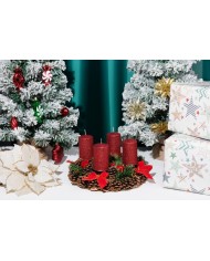 Sviečka MagicHome Vianoce, 4,8x8 cm, valcová, bal. 4 ks, červená, s glitrami, adventná