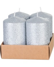 Sviečka MagicHome Vianoce, 4,8x8 cm, valcová, bal. 4 ks, strieborná, s glitrami, adventná