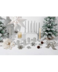 Sviečka MagicHome Vianoce, 4,8x8 cm, valcová, bal. 4 ks, strieborná, s glitrami, adventná