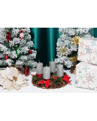 Sviečka MagicHome Vianoce, 4,8x8 cm, valcová, bal. 4 ks, strieborná, s glitrami, adventná