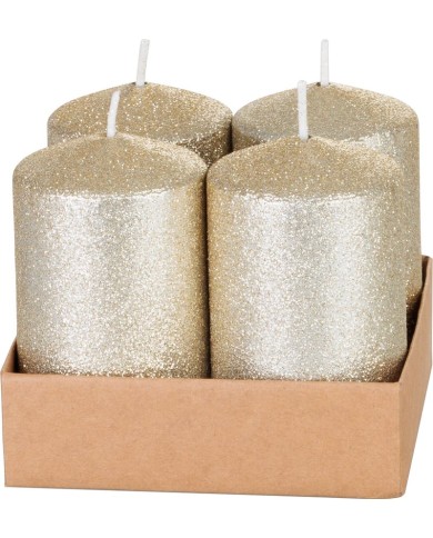 Sviečka MagicHome Vianoce, 4,8x8 cm, valcová, bal. 4 ks, šampaň, s glitrami, adventná