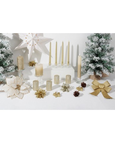 Sviečka MagicHome Vianoce, 4,8x8 cm, valcová, bal. 4 ks, šampaň, s glitrami, adventná