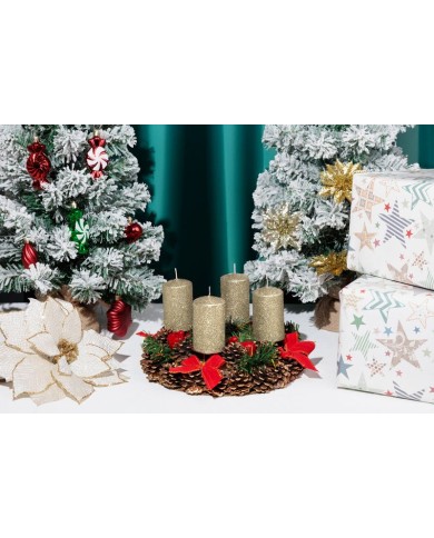 Sviečka MagicHome Vianoce, 4,8x8 cm, valcová, bal. 4 ks, šampaň, s glitrami, adventná