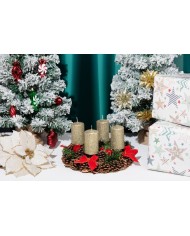 Sviečka MagicHome Vianoce, 4,8x8 cm, valcová, bal. 4 ks, šampaň, s glitrami, adventná