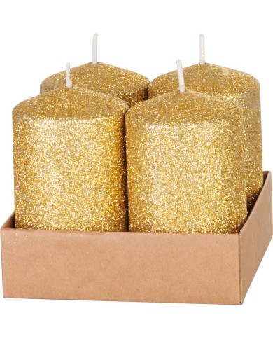 Sviečka MagicHome Vianoce, 4,8x8 cm, valcová, bal. 4 ks, zlatá, s glitrami, adventná