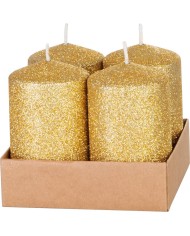 Sviečka MagicHome Vianoce, 4,8x8 cm, valcová, bal. 4 ks, zlatá, s glitrami, adventná