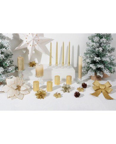 Sviečka MagicHome Vianoce, 4,8x8 cm, valcová, bal. 4 ks, zlatá, s glitrami, adventná