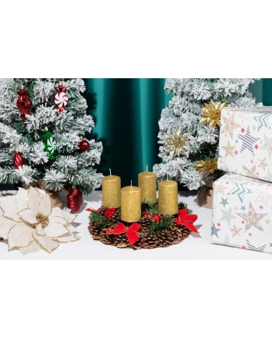 Sviečka MagicHome Vianoce, 4,8x8 cm, valcová, bal. 4 ks, zlatá, s glitrami, adventná