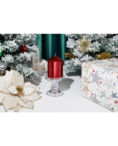 Sviečka MagicHome Vianoce, 7x10 cm, valcová, červená, metalický efekt