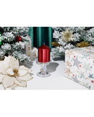 Sviečka MagicHome Vianoce, 7x10 cm, valcová, červená, metalický efekt