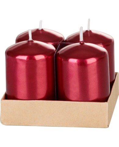 Sviečka MagicHome Vianoce, 4x6 cm, valcová, bal. 4 ks, červená, metalický efekt, adventná