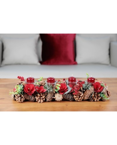 Sviečka MagicHome Vianoce, 4x6 cm, valcová, bal. 4 ks, červená, metalický efekt, adventná