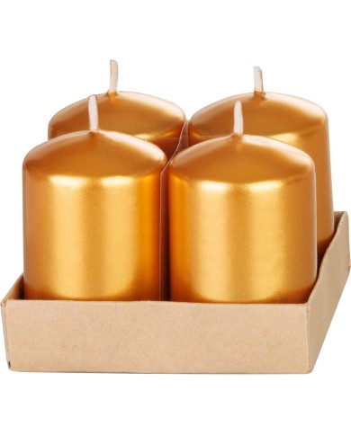 Sviečka MagicHome Vianoce, 4x6 cm, valcová, bal. 4 ks, zlatá, metalický efekt, adventná