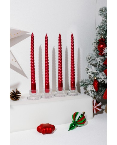 Sviečka MagicHome Vianoce, 25 cm, bal. 4 ks, červená, špirálová, točená