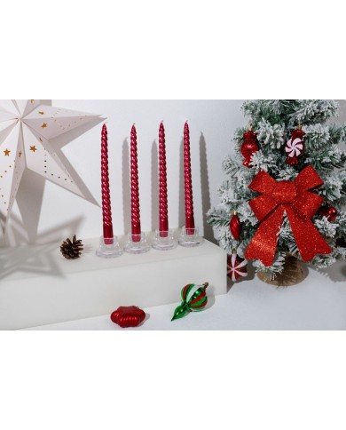 Sviečka MagicHome Vianoce, 25 cm, bal. 4 ks, červená, špirálová, točená