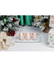 Svietnik MagicHome Vianoce, na podnose, na čajové sviečky, biely, 26x12x7 cm