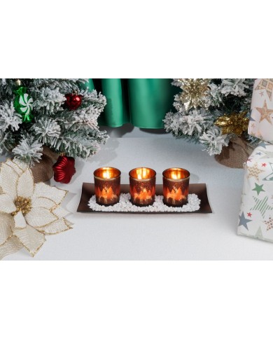 Svietnik MagicHome Vianoce, na podnose, na čajové sviečky, medený, 26x12x7 cm