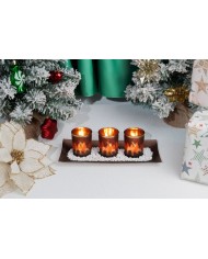 Svietnik MagicHome Vianoce, na podnose, na čajové sviečky, medený, 26x12x7 cm