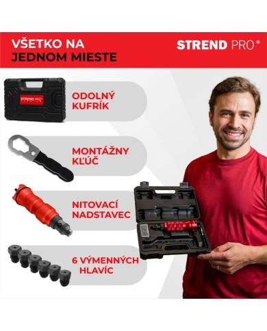 Nadstavec na vŕtačku Strend Pro Premium, 1/4", 2,4 - 6,4 mm nitovací, pre trhacie nity, v kufri