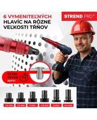 Nadstavec na vŕtačku Strend Pro Premium, 1/4", 2,4 - 6,4 mm nitovací, pre trhacie nity, v kufri