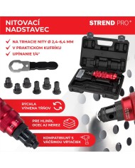 Nadstavec na vŕtačku Strend Pro Premium, 1/4", 2,4 - 6,4 mm nitovací, pre trhacie nity, v kufri