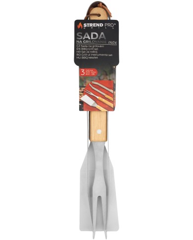 Sada náradia Strend Pro Grill, na grilovanie a opekanie, s drevenou rúčkou, 3-dielna