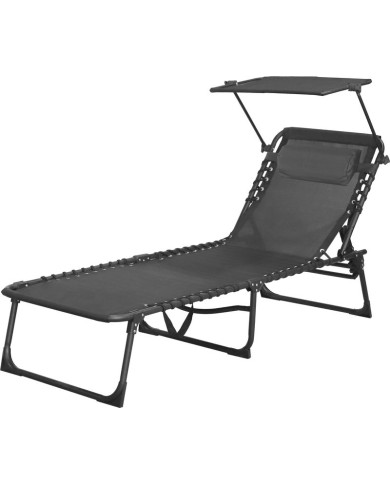 Lehátko so strieškou CONOPEUM, šedo-čierna, polohovateľné, 188x56x28 cm