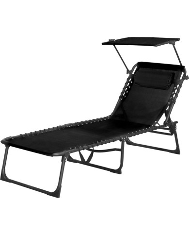 Lehátko so strieškou CONOPEUM, čierne, polohovateľné, 188x56x28 cm