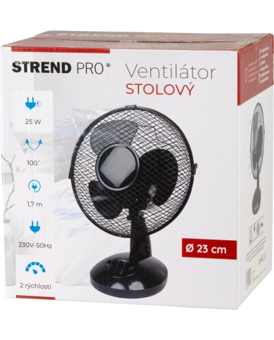 Ventilátor Strend Pro, stolový, čierny, 23 cm, 25 W