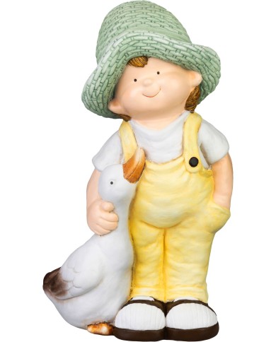 Dekorácia MagicHome, Chlapček s húskou, keramika, 15,5x25,5x44,5 cm