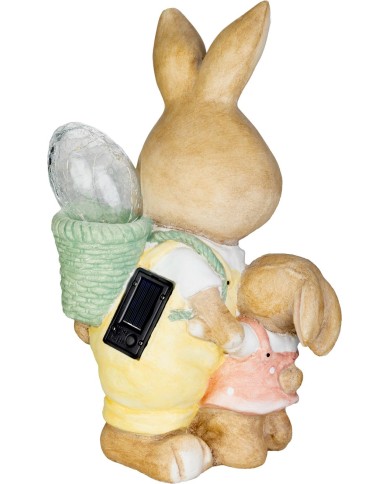 Dekorácia MagicHome, Zajačik s mláďatkom a vajíčkom, keramika, 17,8x25,5x39 cm