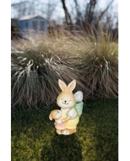 Dekorácia MagicHome, Zajačik s mláďatkom a vajíčkom, keramika, 17,8x25,5x39 cm